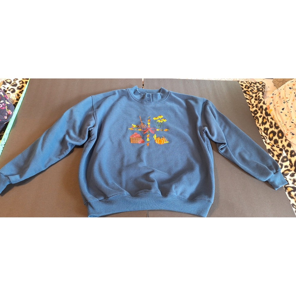 Baxter & Wells Sport Petite Blue Autumn Embroidered Mock Neck Sweatshirt PM